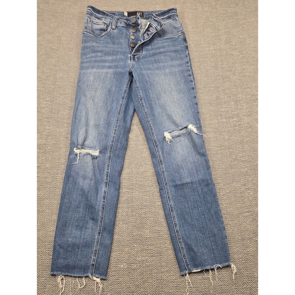 Kut from the Kloth High Rise Straight Leg Distressed Button Fly Jeans Size 2
